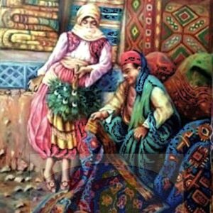 a woman buys carpets