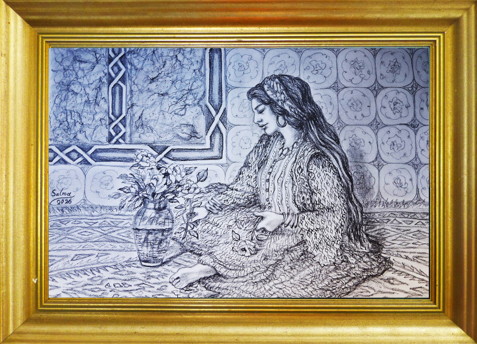 a woman places flowers in a vase. a woman places flowers in a vase.