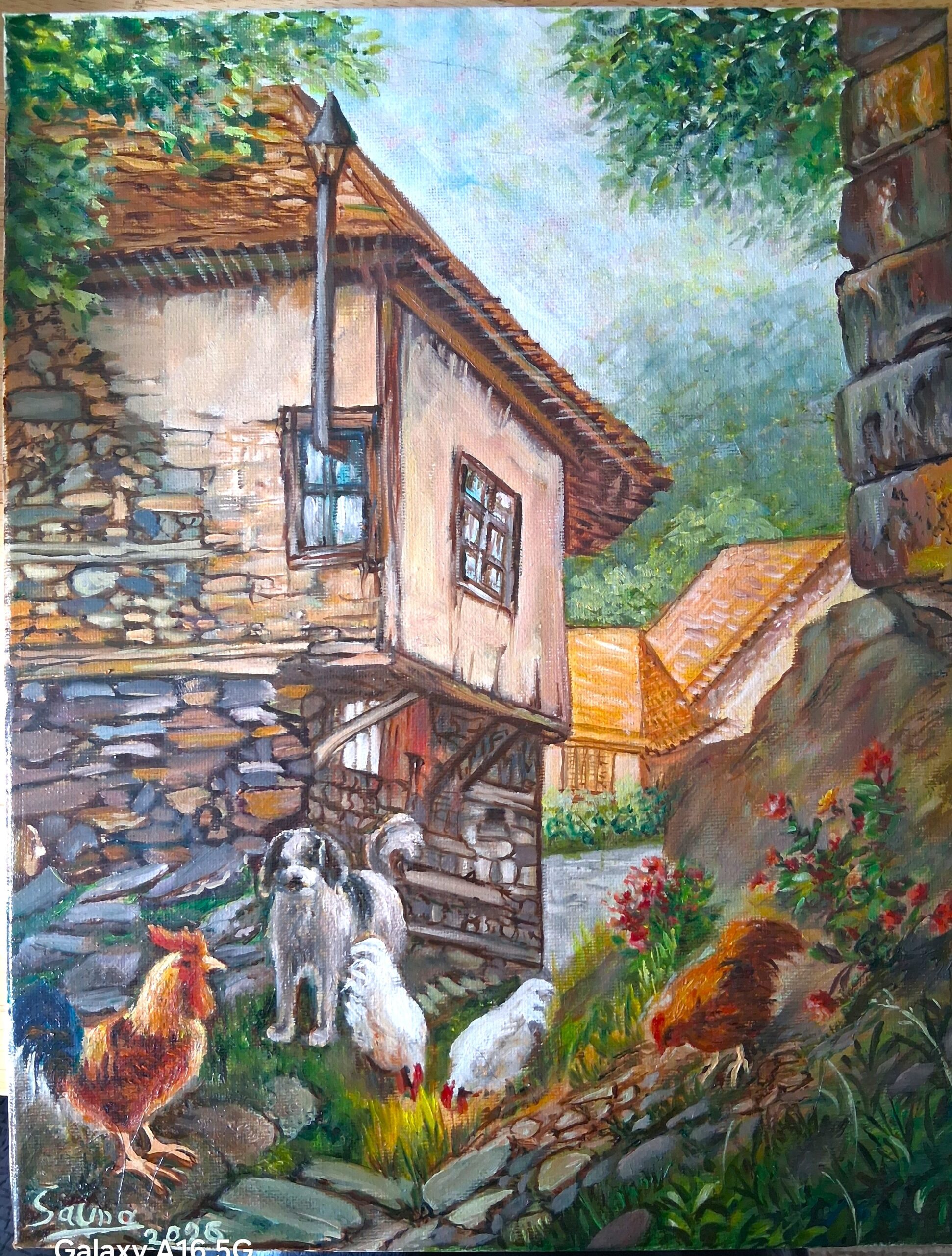 village scene with guard dog village scene with guard dog