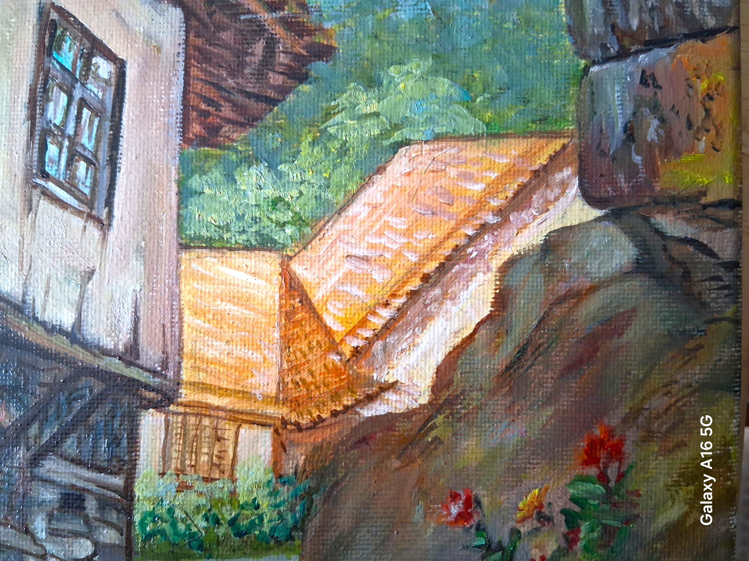 village scene with guard dog village scene with guard dog