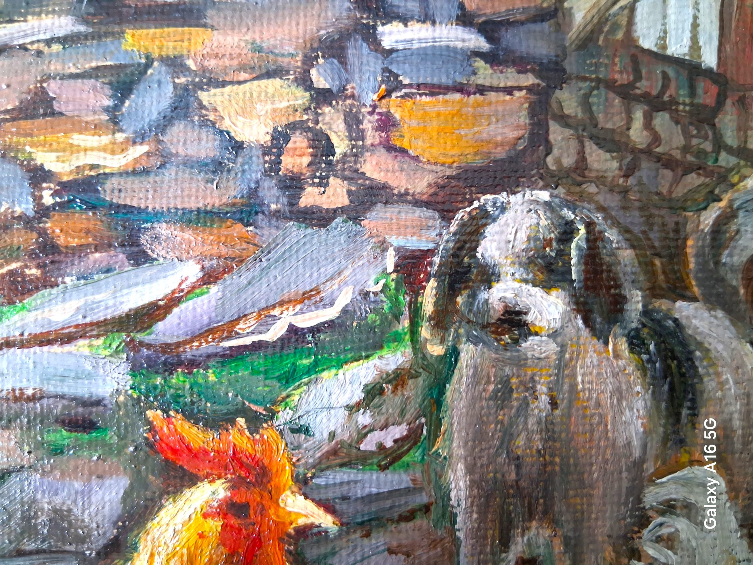 village scene with guard dog village scene with guard dog