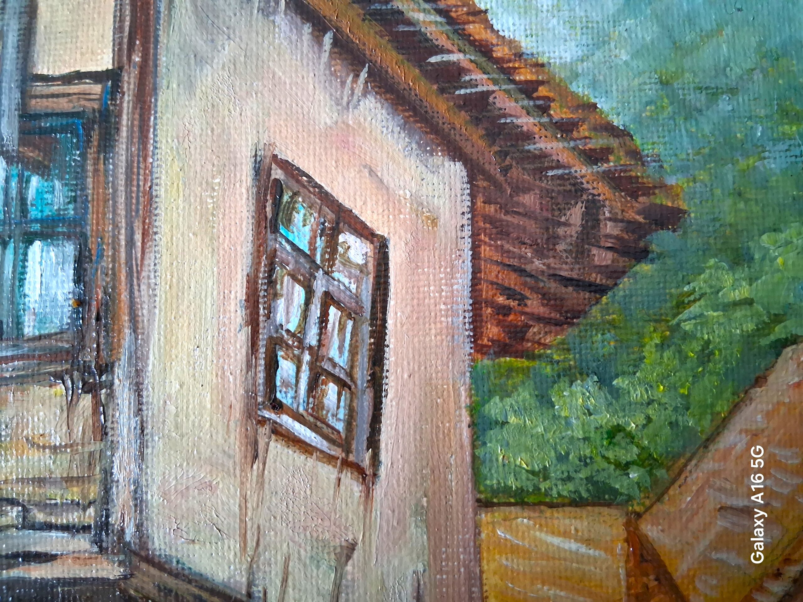 village scene with guard dog village scene with guard dog