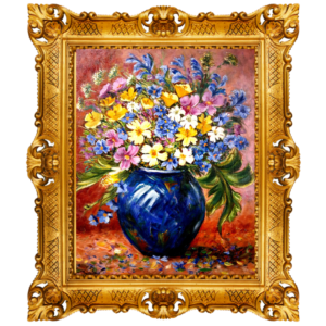 oil painting on canvas featuring a blue vase